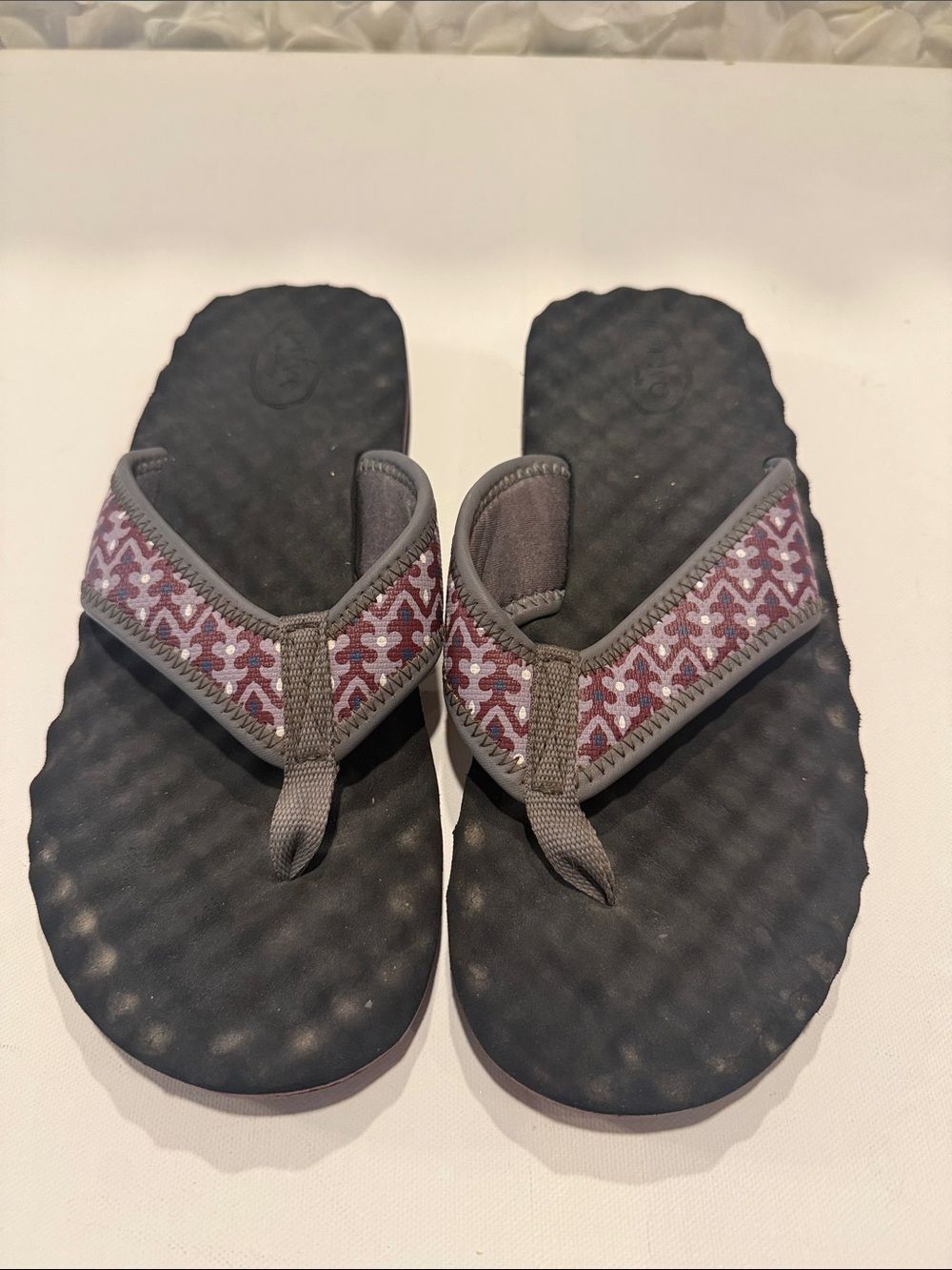 Privo Gray Flip Flops with Pink Patterned Straps